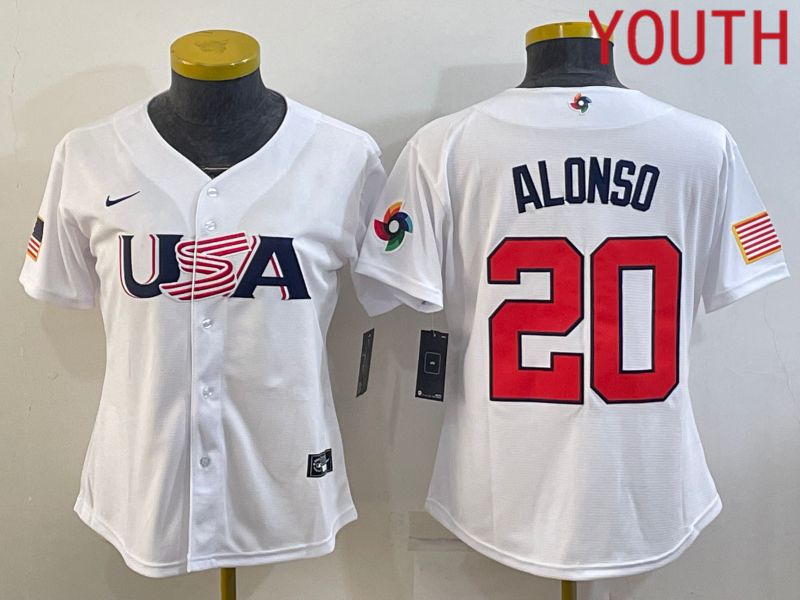 Youth 2023 World Cub USA #20 Alonso White MLB Jersey7